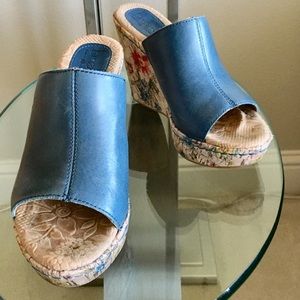 B.O.C. Leather Wedge Sandals with Floral Detail